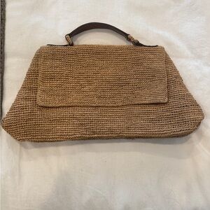 Woven Straw Clutch with Top Handle - Tan